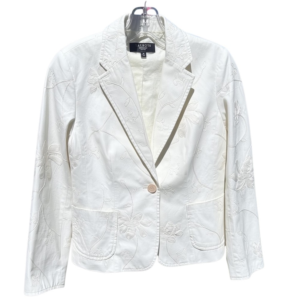 NWOT Talbots Ivory Embroidered Cotton Blazer – Size 2P